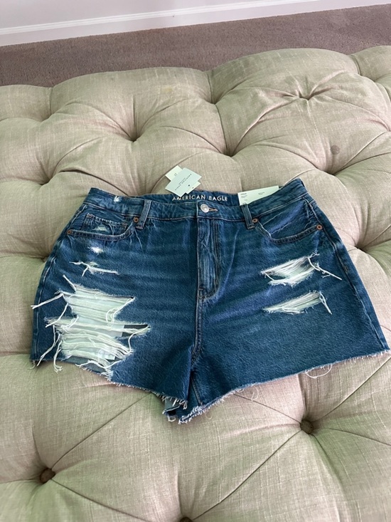 American Eagle Outfitters Pants - American Eagle Outfitters Dark Blue Distressed High-Rise Denim Shorts